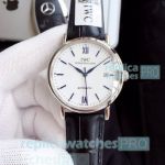 New Upgraded Copy IWC Schaffhausen Portofino White Dial Black Leather Strap Watch